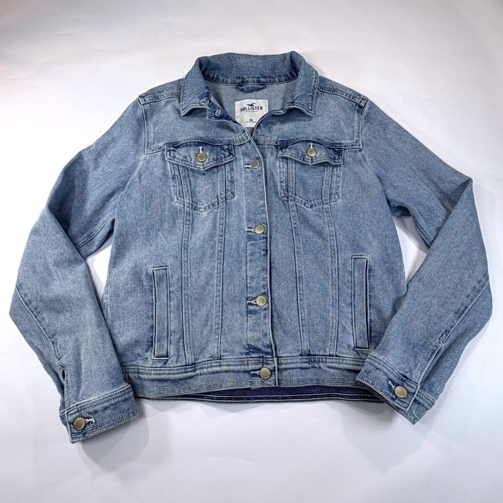 Hollister Denim Jacket Womens XL Light Blue Wash Trucker Stretch Cotton Y2K Boho